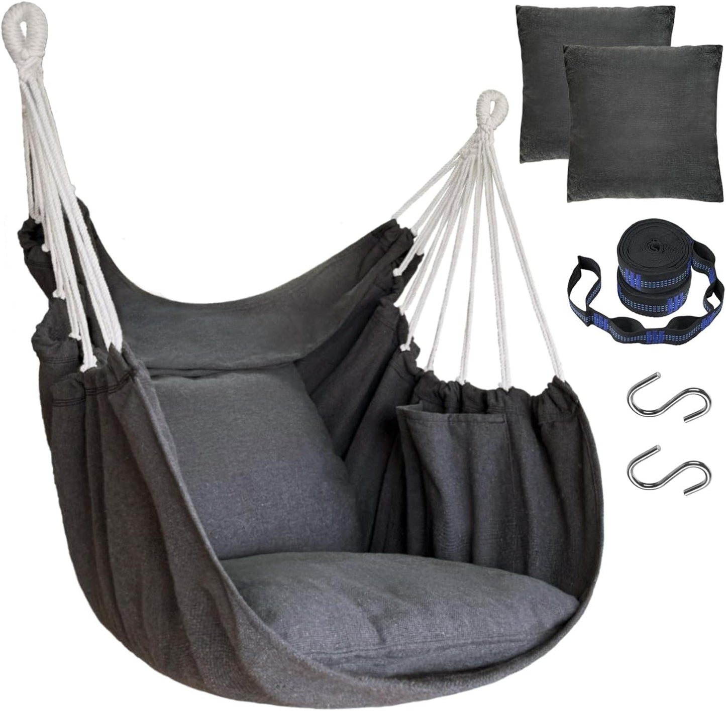 Sturdy Hand-Woven Hammock Chair - 2 Cushions Included