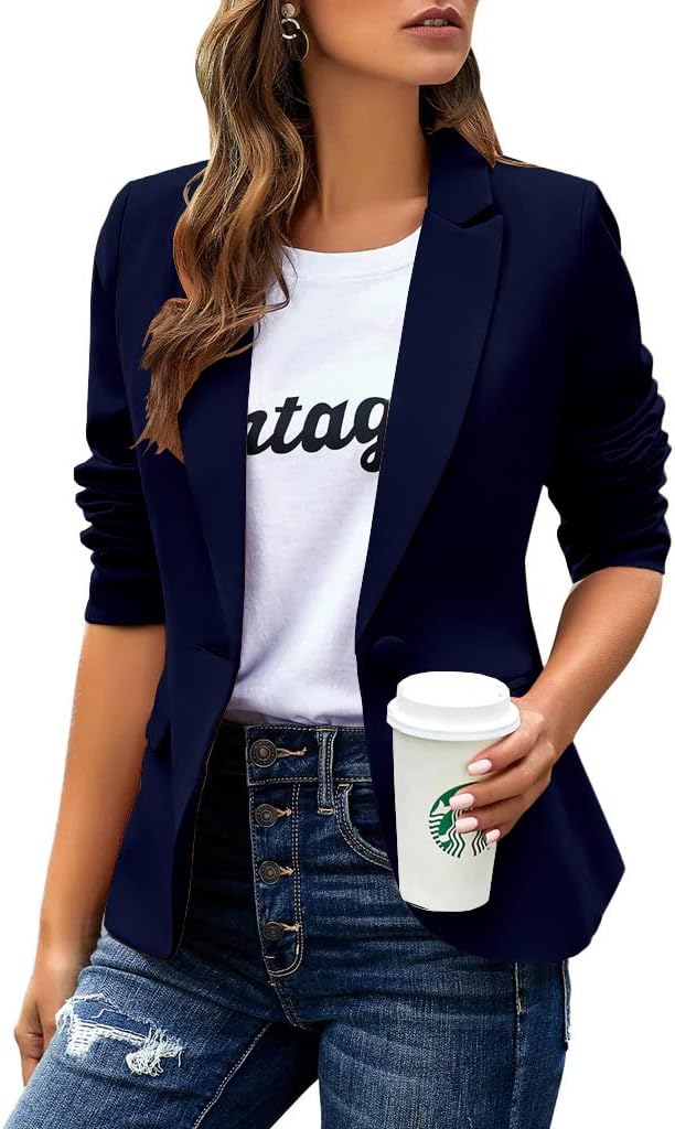 Womens Casual Blazers Long Sleeve Button Slim Work Office Jacket