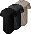 Mens 3 Pack Plain Cotton Longline Crew Neck T-Shirts - Casual Fit