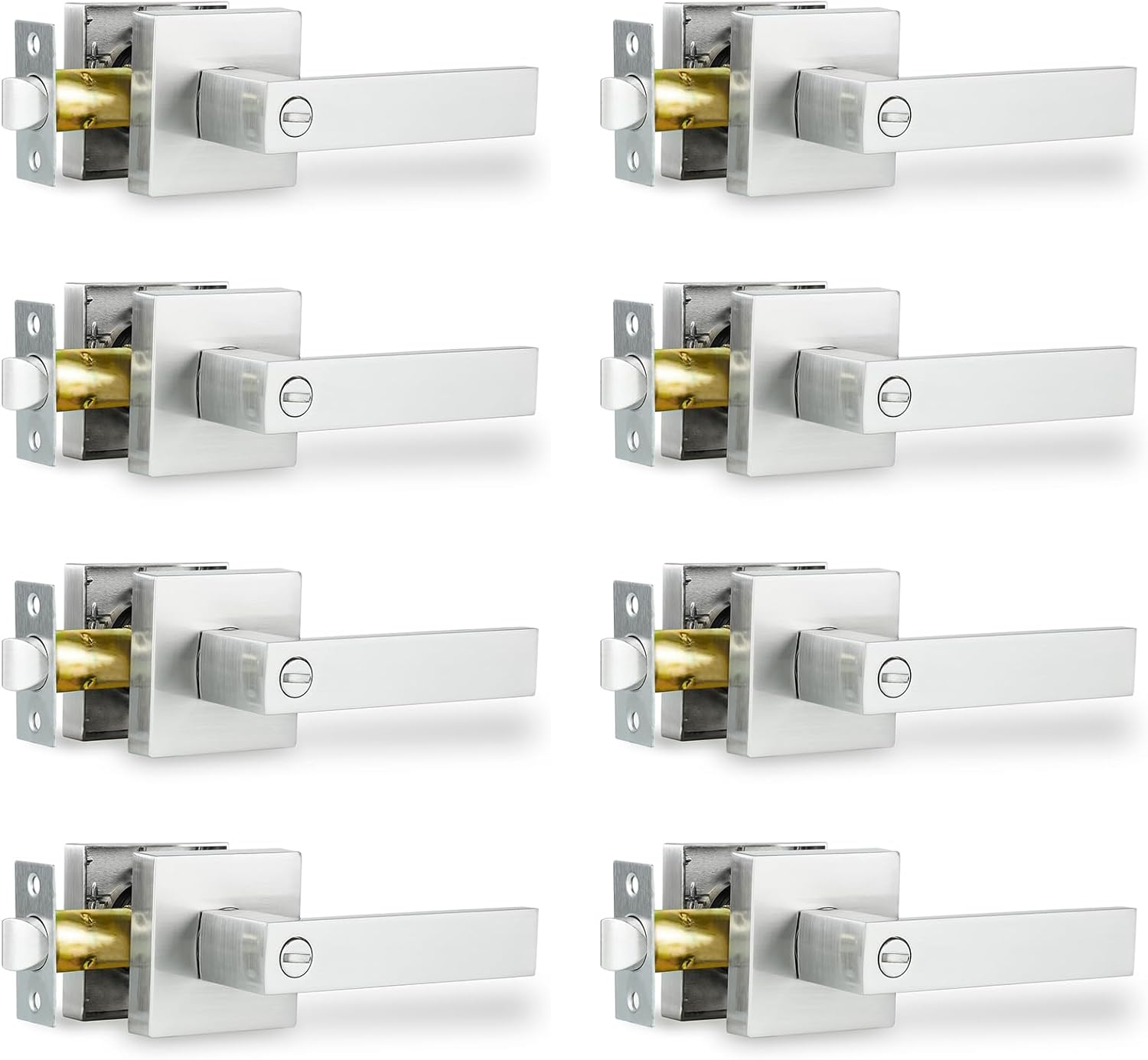 Privacy Door Lever Set for Bathroom & Bedroom in Satin Nickel