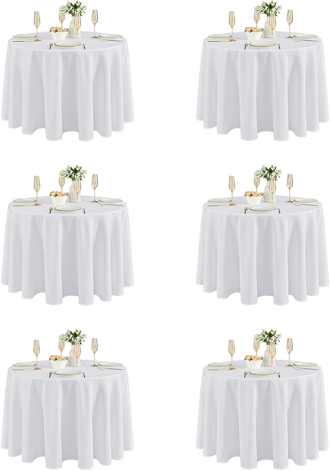 90 Inch Round Tablecloths for Weddings and Events - 6 Pack
