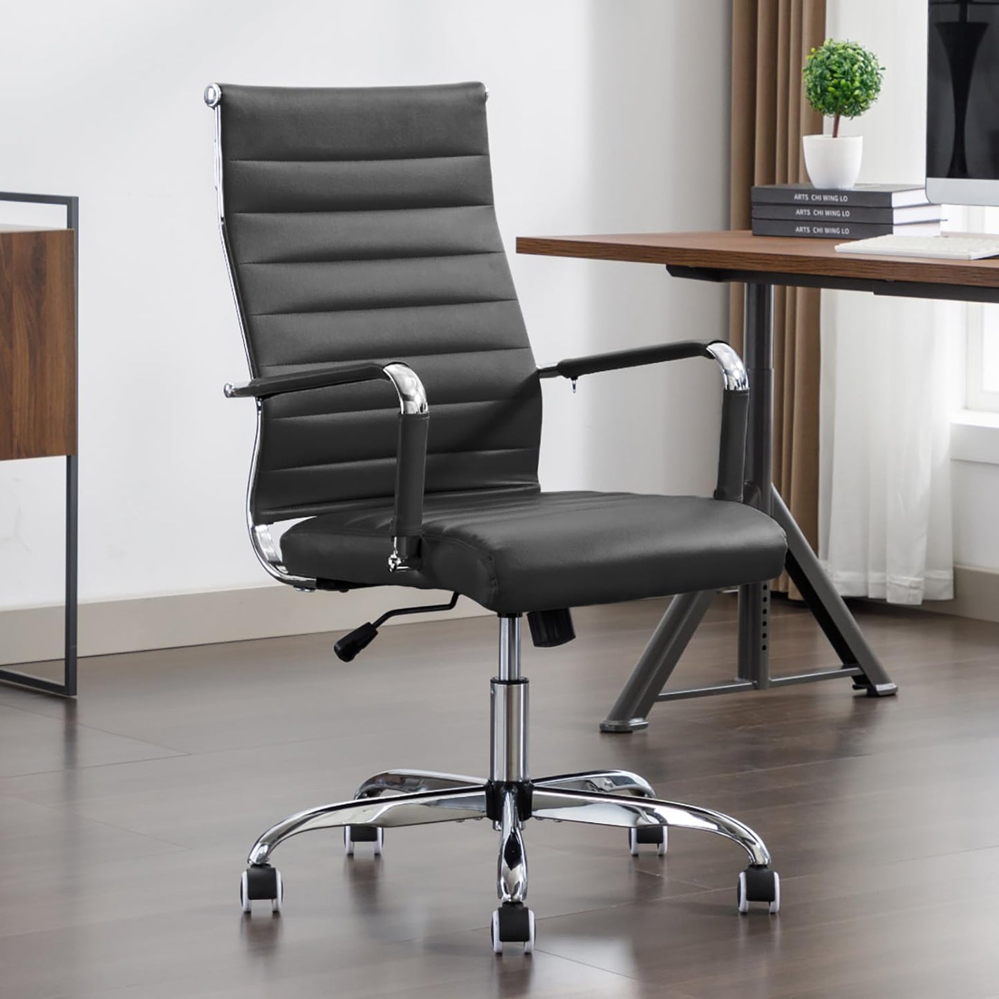 Ergonomic Leather Office Desk Chair with Wheels for Comfort