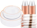 Rose Gold Plastic Dinnerware Set for 30 Guests - Elegant Disposable