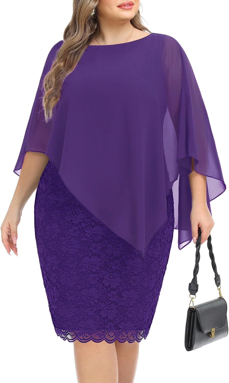 Plus Size Dresses for Wedding Guests - Elegant Lace Cape Design