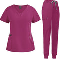 niaahinn Scrub Suit Set for Women Modern V-neck Top & Jogger Pants can