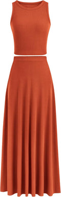 Women's Knit 2 Piece Maxi Skirt Set - High Waisted Casual Summer