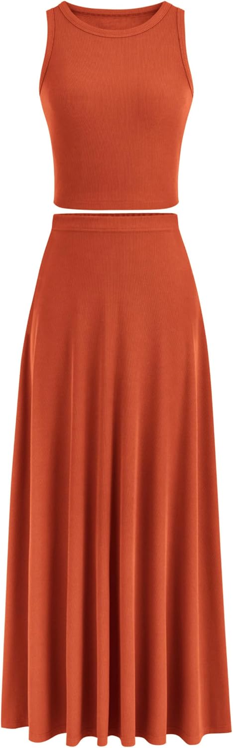 PRETTYGARDEN Women's 2 Piece Maxi Skirt Set for Summer Style