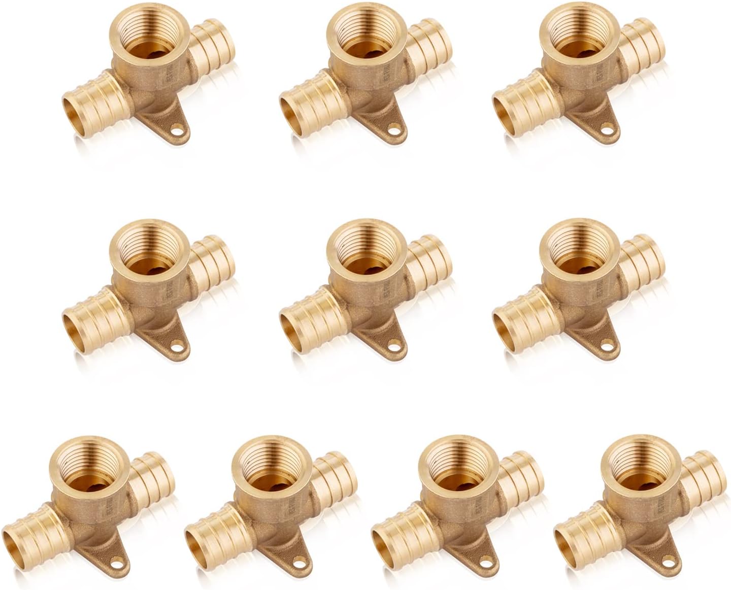 Pack of 10 Pex 3/4in x 3/4in x 1/2in Female NPT Drop-ear Tee Fittings