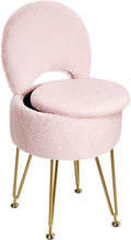 Faux Fur Vanity Stool with Storage and Folding Back - Compact Pink
