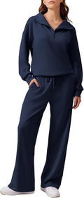 PINSPARK 2 Piece Sweatsuit Set Women - Oversized Half-Zip (Style MPJT)