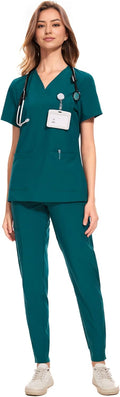 COZYFIT Medical Scrubs for Women Set - Curved V-Neck (Style VW8D)