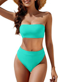 Women's High Waisted Strapless Bandeau Bikini - Cheeky Retro Fit