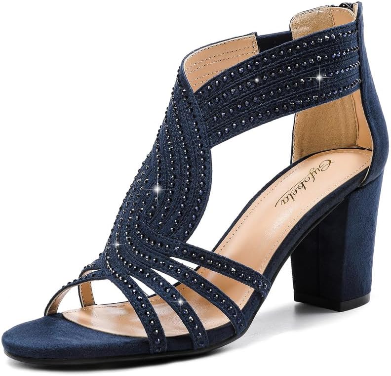 Sparkly Chunky Block Heel Sandals for Weddings and Events