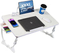 Adjustable Laptop Bed Desk with 4 USB Ports and Storage Drawer - Large