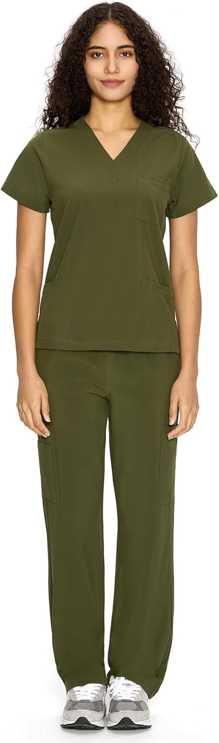 COZYFIT Scrubs for Women Set - V-Neck Top & Straight Leg Pants