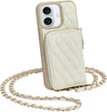 iPhone 16 Wallet Case with Card Holder and Crossbody - Quilted Beige
