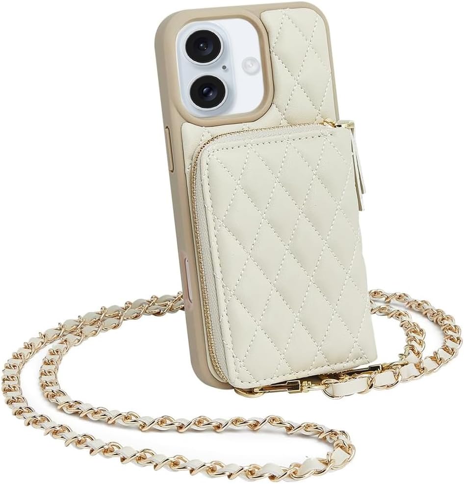 LAMEEKU iPhone 16 Case Wallet with Card Holder and Strap