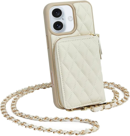 LAMEEKU iPhone 16 Case Wallet with Card Holder and Strap