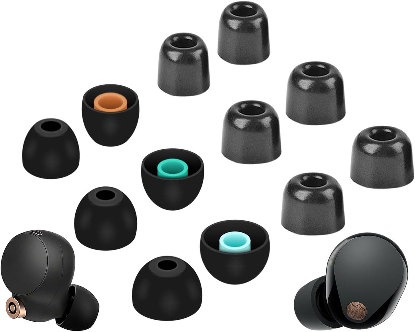 6 Pairs Memory Foam Ear Tips for Sony Earbuds - Comfortable & Compatible