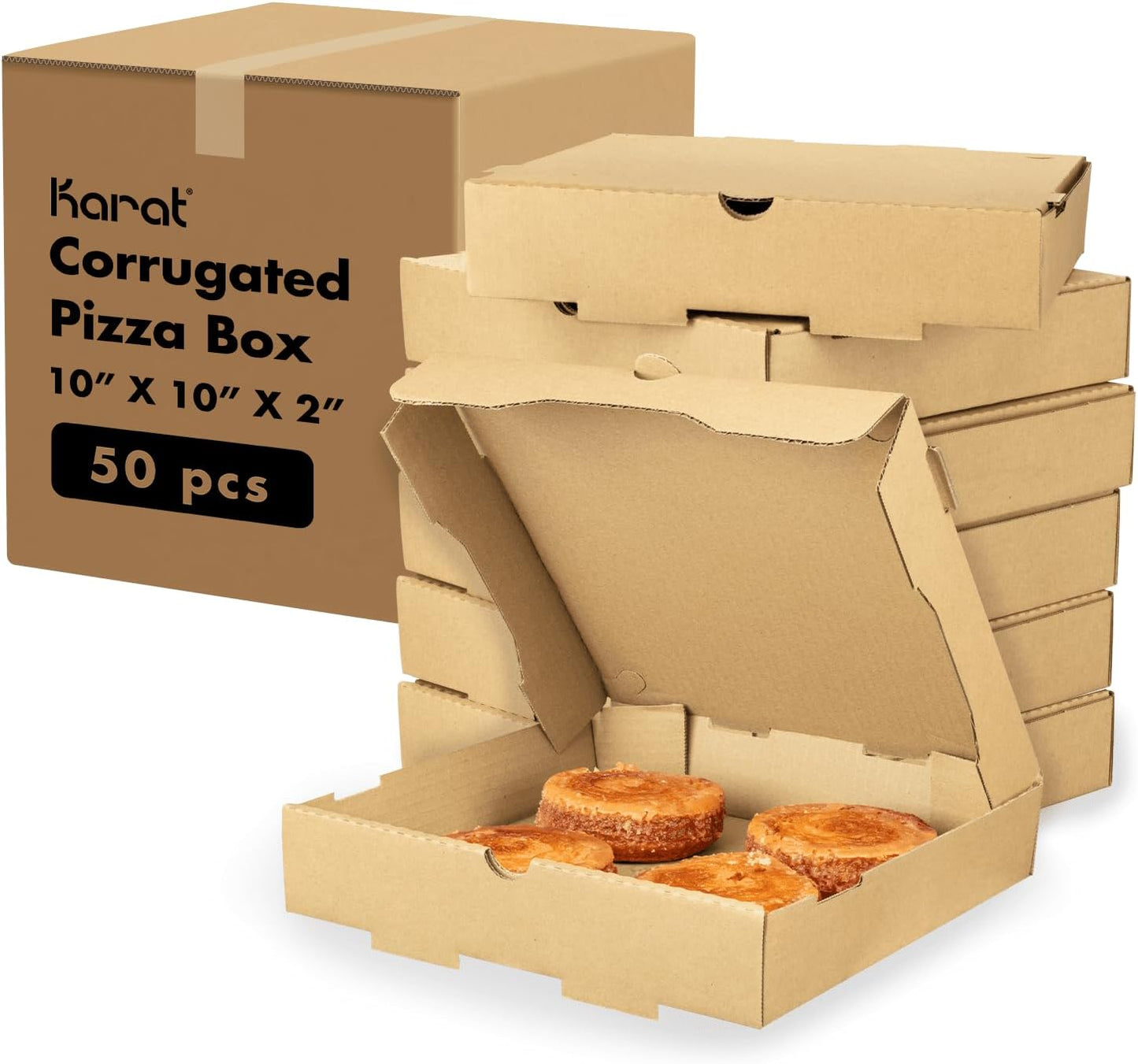 Karat Pizza Boxes 10in x 10in - Durable Grease-Resistant 50 Pack