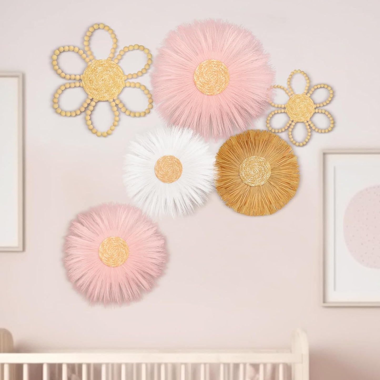 Boho Nursery Decor for Girl Daisy Flower Woven Wall Hangings