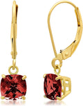Solid 10K Gold Cushion Cut Dangle Gemstone Earrings - Timeless Garnet