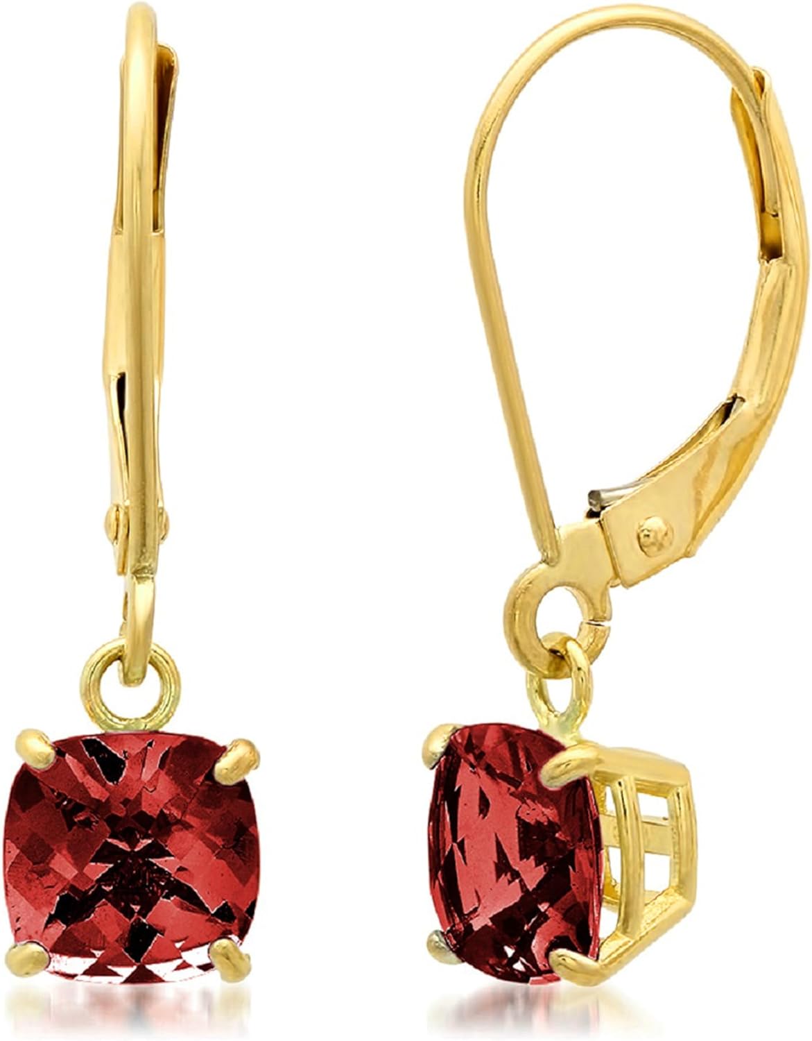 Solid 10K Gold Cushion Cut Dangle Gemstone Earrings for Women