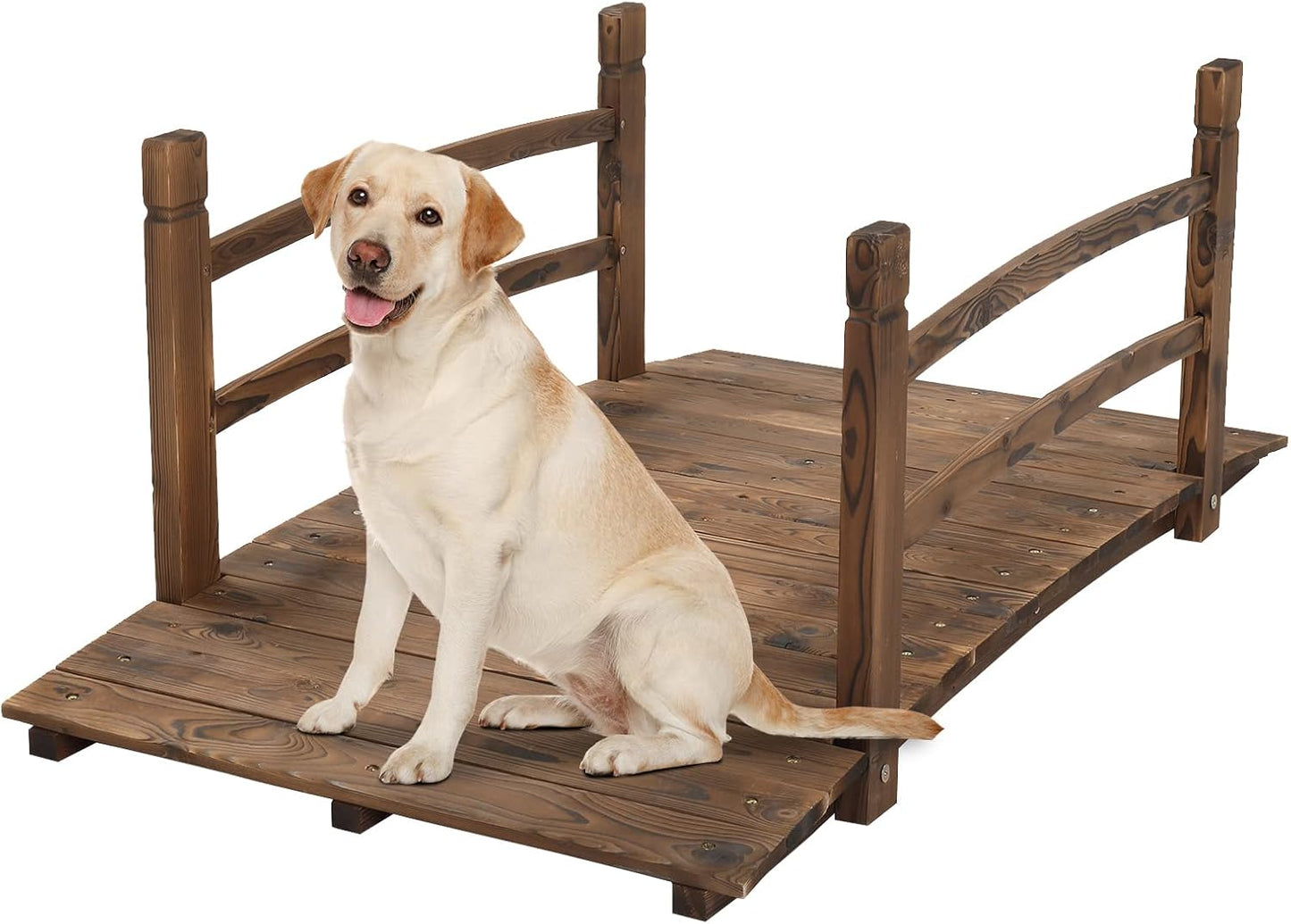 VINGLI 4 ft Garden Bridge with Safety Rails for Your Garden