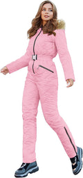Yousify Women's One-Piece Hooded Winter Ski Suit for Cold Weather