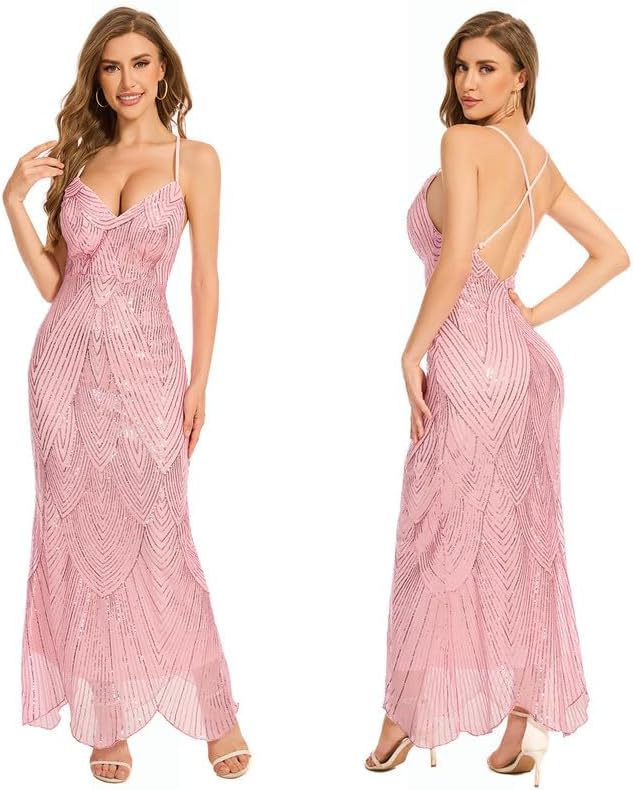 Sparkly Glitter Irregular Hem Maxi Evening Gown for Women