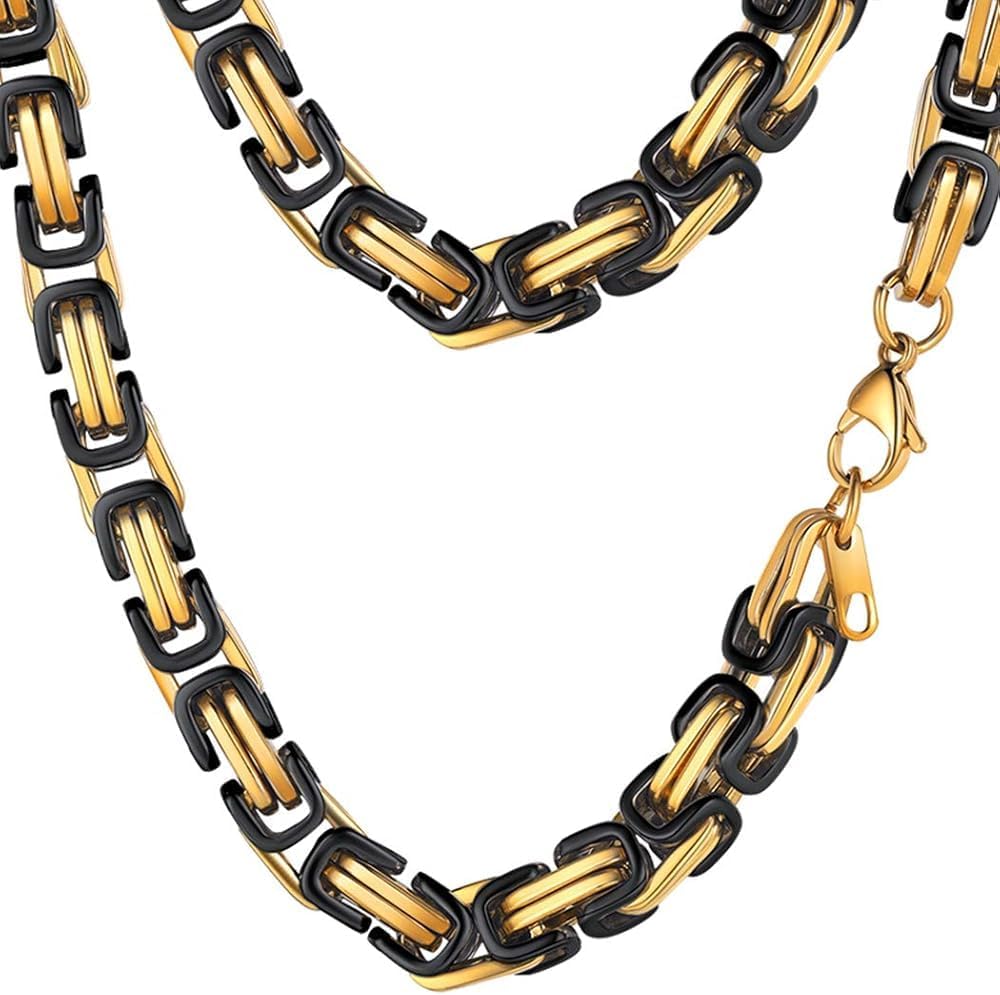 Stylish Byzantine Chain Necklace for Men Women in Black Gold Silver