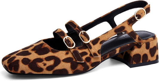 Coutgo Womens Mary Jane Chunky Low Heels Slingback Pumps