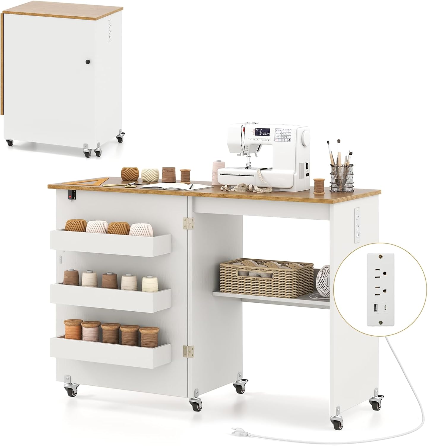 Moccha Sewing Machine Table with Charging Station for Small Spaces