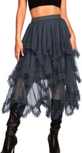 Kaei&Shi Long Tulle Skirt - High Waisted Asymmetrical Ruffle Skirt Hem