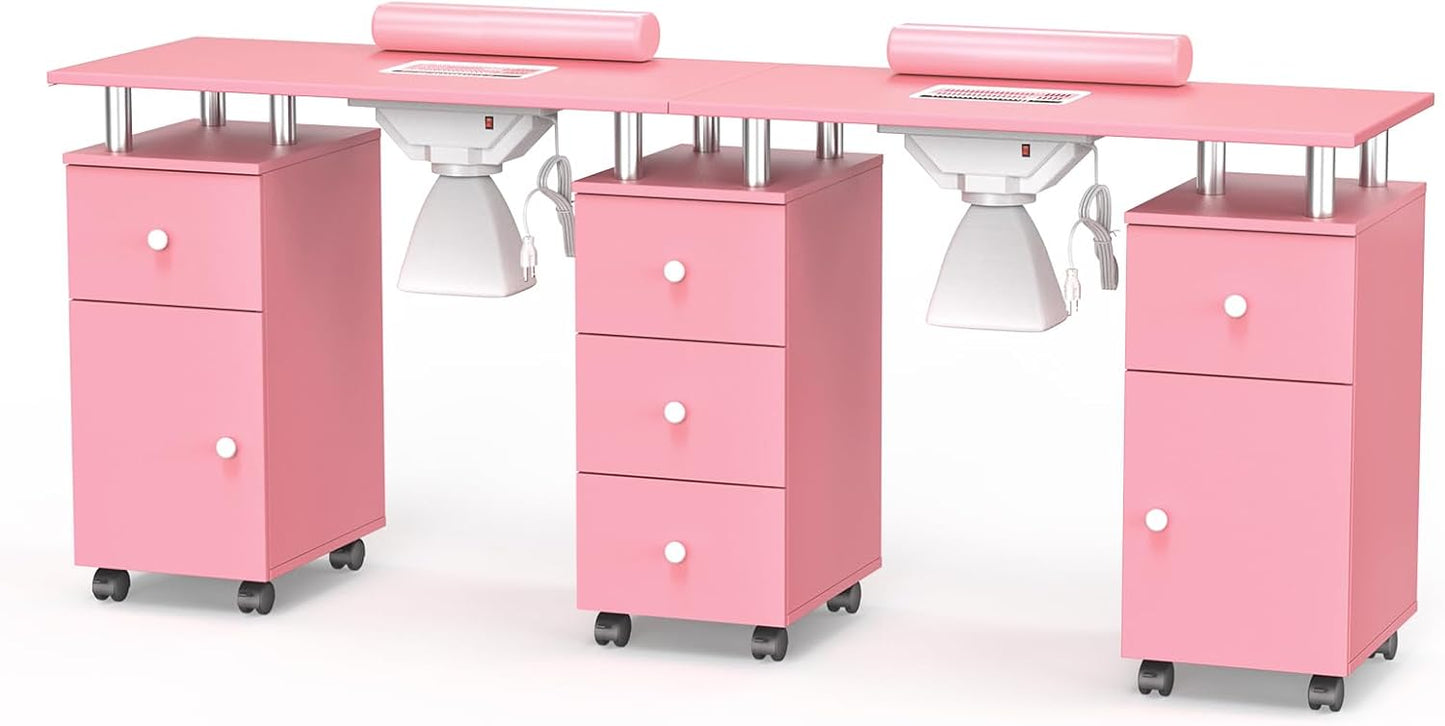 OmySalon Double Manicure Table with Dust Collector for Nail Techs
