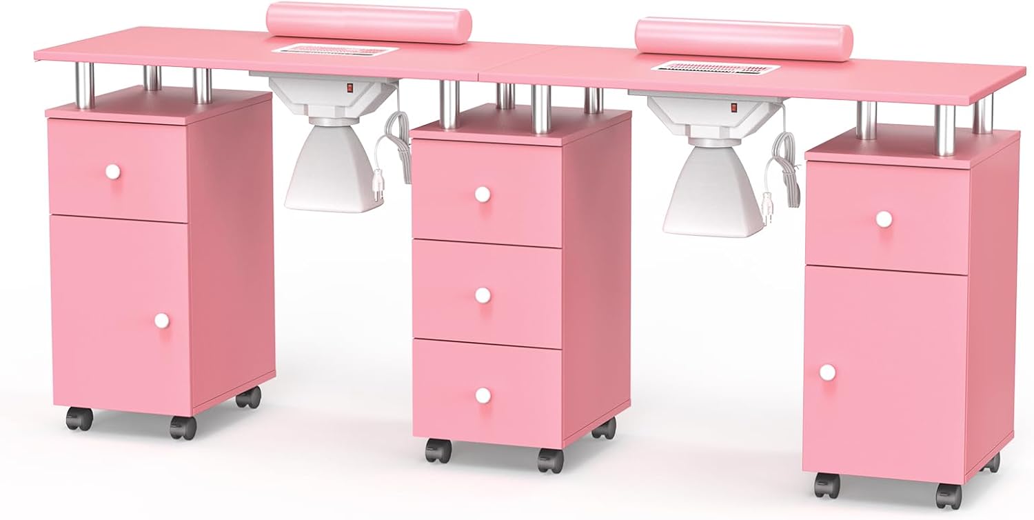 OmySalon Double Manicure Table with Dust Collector for Nail Techs