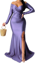 Women's Off Shoulder High Split Maxi Dress - Flattering Fit