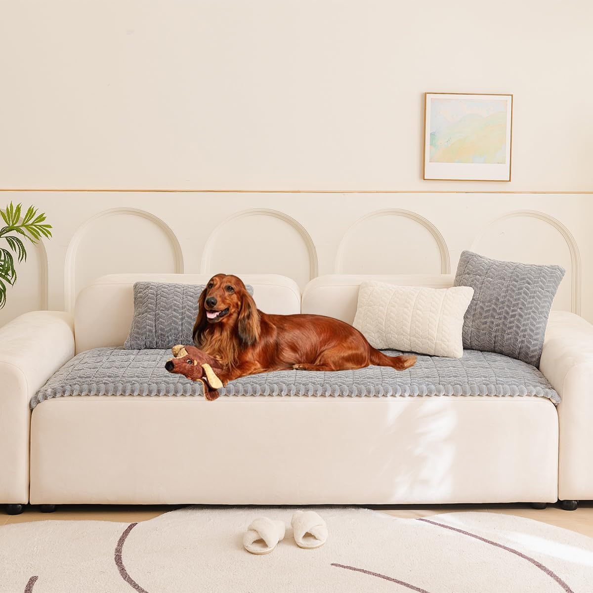 Fuzzy Couch Cover for Pets - Washable Non-Slip Sofa Protector