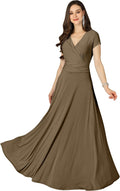 Mocha Beige Nude Cap Sleeve V-Neck Flowy Maxi Dress - Flattering Fit