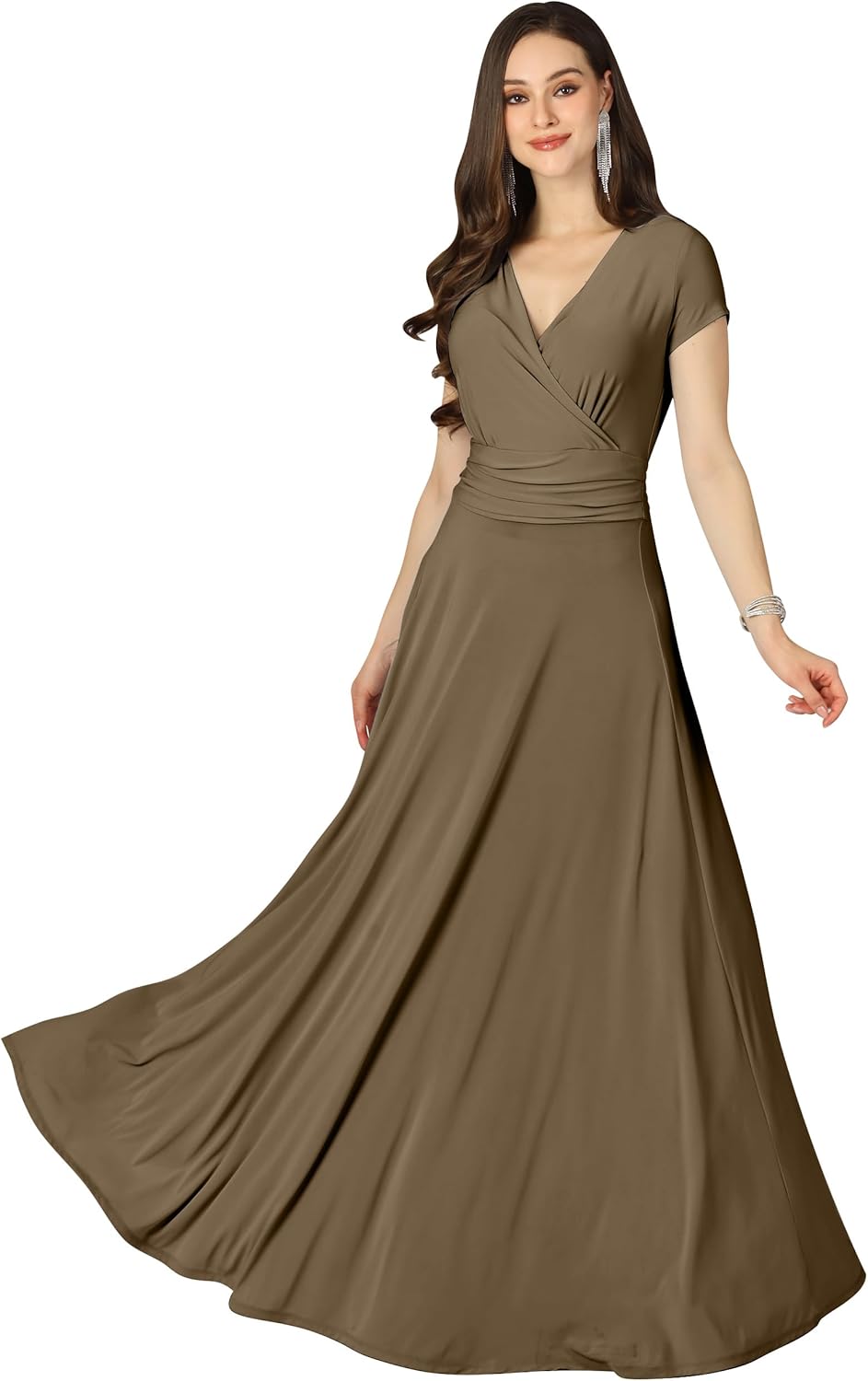 KOH KOH Womens Sexy Cap Short Sleeve V-Neck Flowy Gown