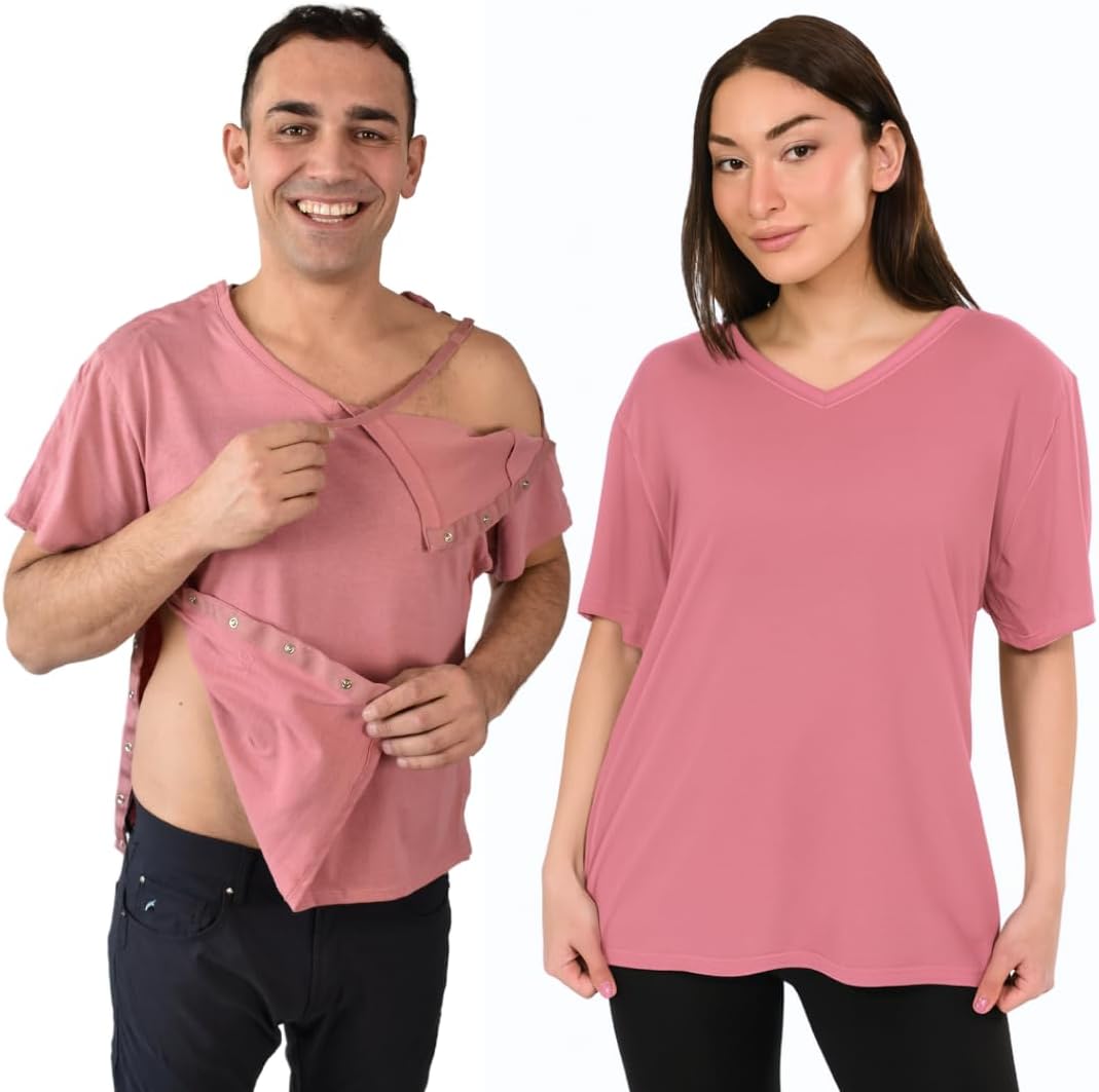 Unisex Post Surgery V Neck Snap Shirt for Comfortable Recovery
