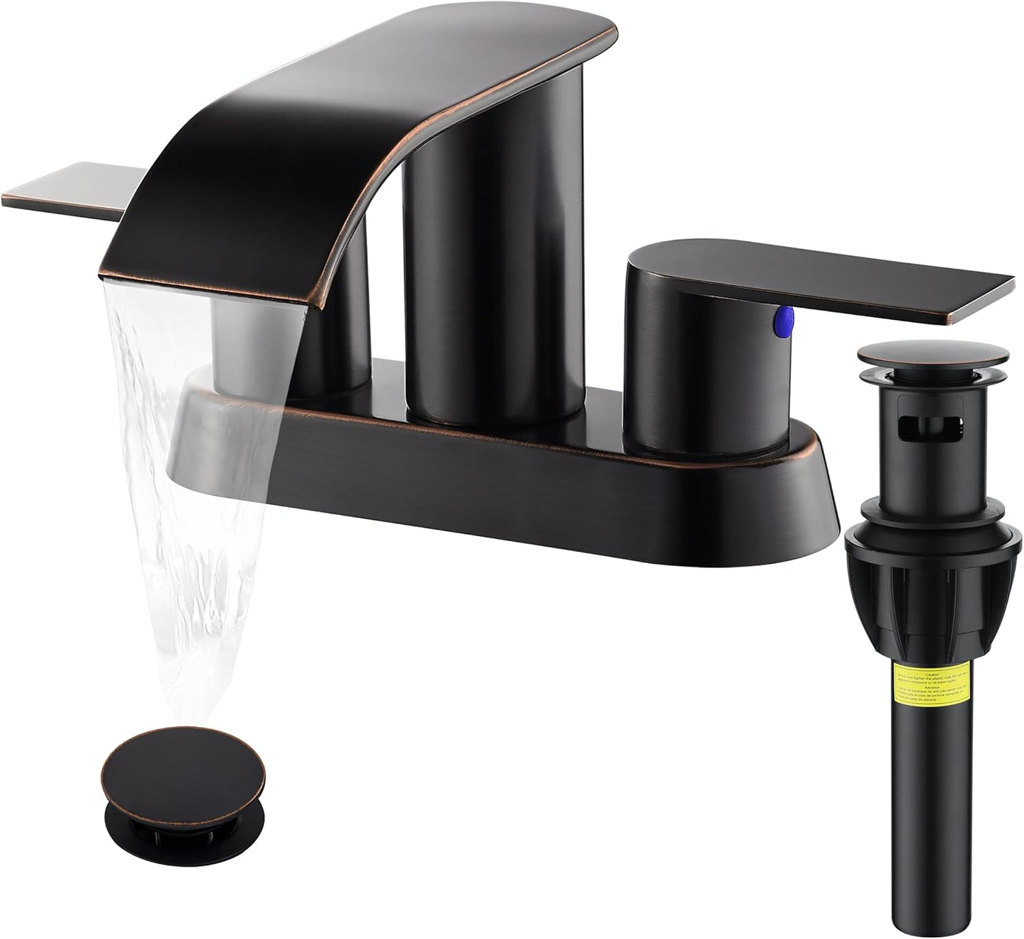Waterfall Bathroom Sink Faucet with Pop Up Drain and Handles