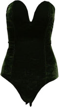 Choies Burgundy Black Strapless Velvet Plunge Bodysuit - Sexy Support