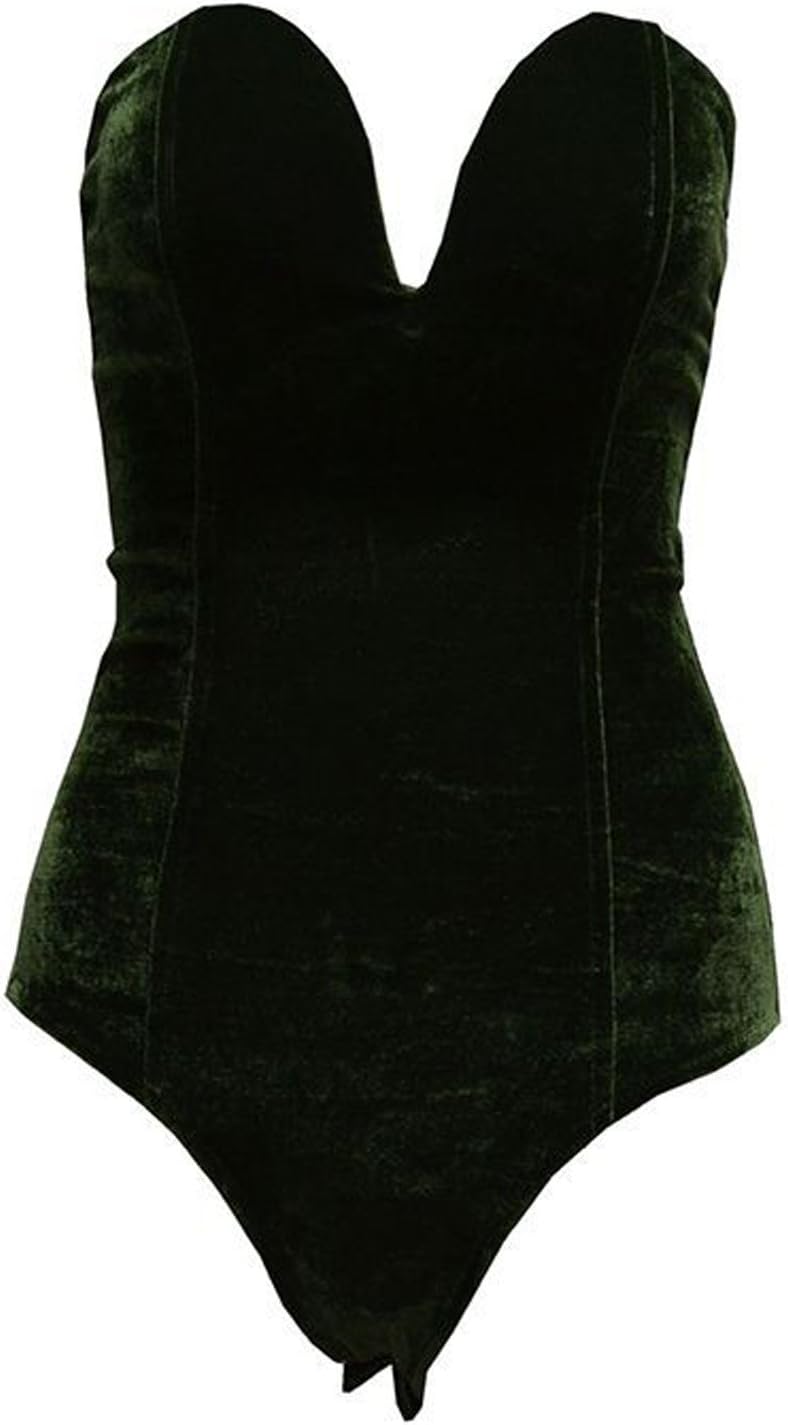 Choies Women's Burgundy/Black Sexy Plunge Neck Bodysuit