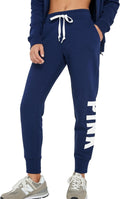 Pink Logo Fleece Jogger Sweatpants - Cozy High-Rise Fit