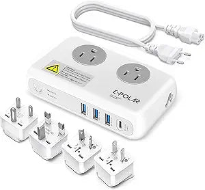 European Travel Plug Adapter with USB Ports for Worldwide Use