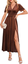 Sissyaki Women's Vintage V-Neck Velvet Maxi Dress for Special Events