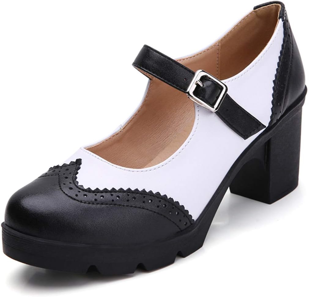 DADAWEN Women's Chunky Low Block Heels Mary Jane Pumps for Comfort