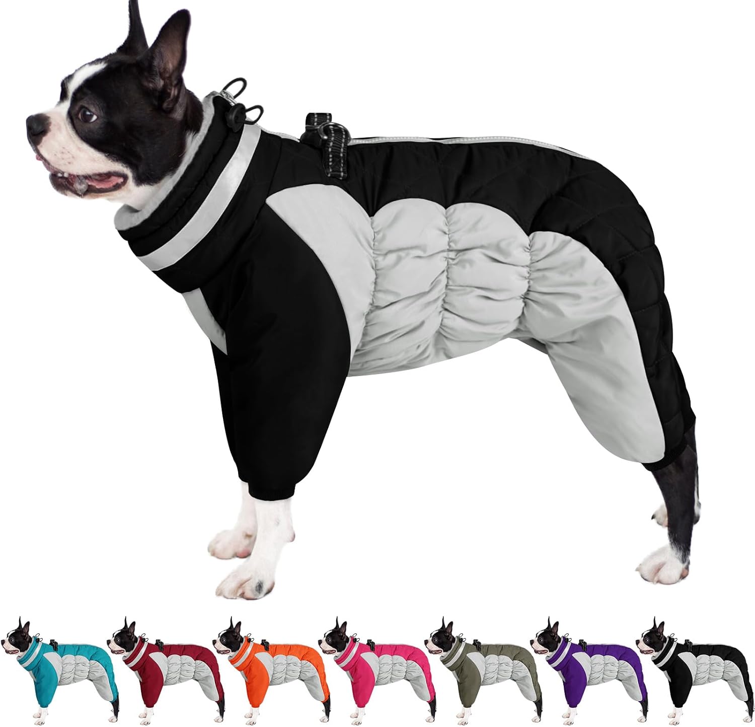 Warm Dog Puffer Jacket for Winter with Built-in Harness