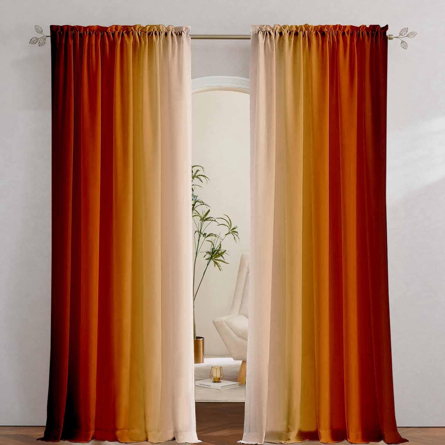 Vibrant Abstract Orange Curtains for Living Room 84 in Length